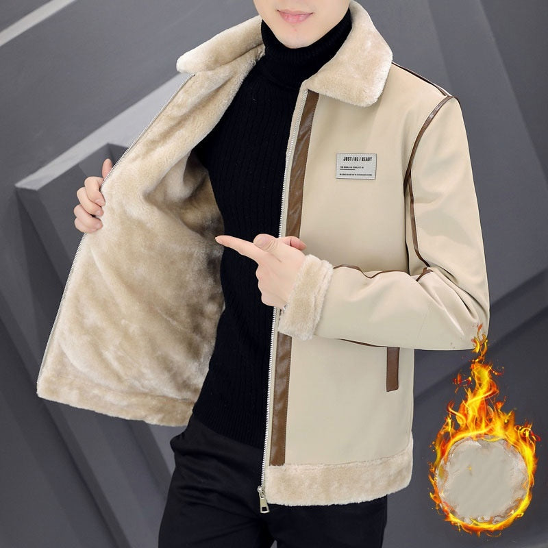 Coat Mens Warm Velvet Thickened Suede Leather Cotton-Padded Fur Integrated Supreme Comfort