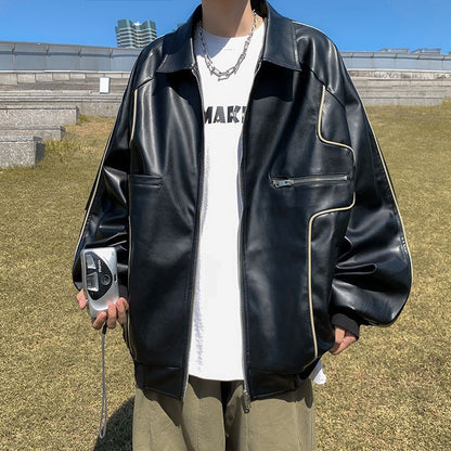 Spring Autumn Leather Coat Men Timeless Transitional Layer