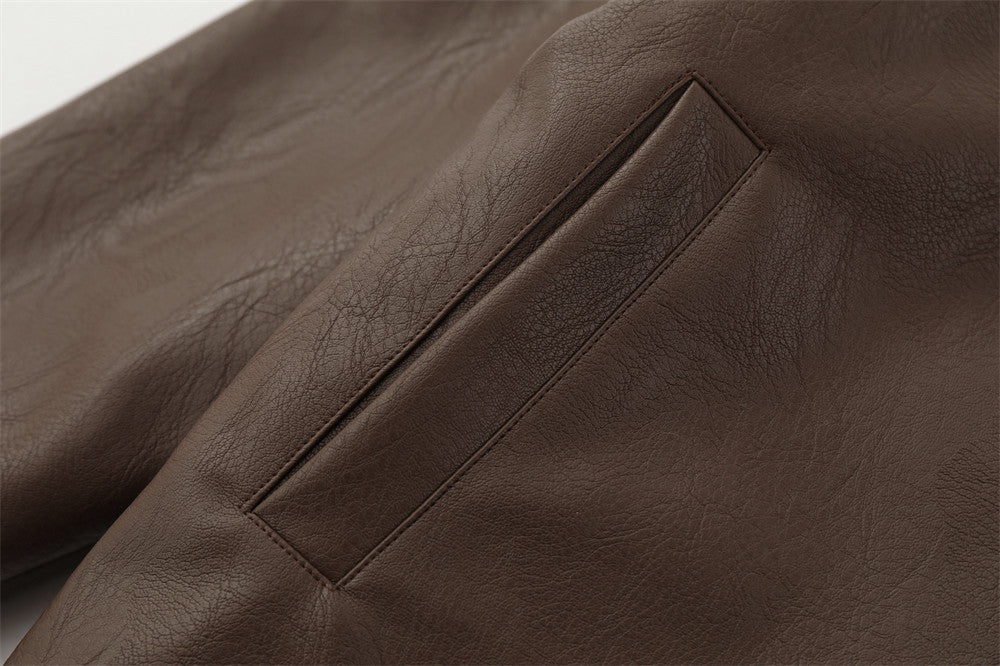 American Retro Autumn Winter Mens Loose Warm PU Leather Jacket Heritage Comfort