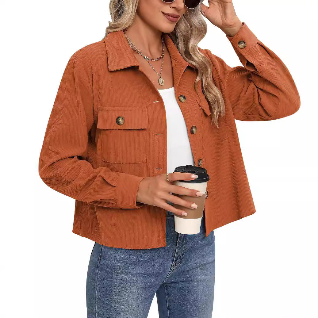 Women's Fashion Casual Short Short Corduroy Button Jacket