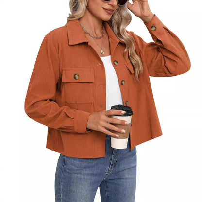 Women's Fashion Casual Short Short Corduroy Button Jacket