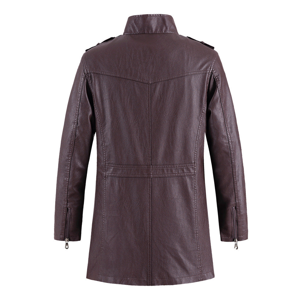 Mens Fashionable Standing Collar Plush Leather Jacket Plush Sophisticated Warmth