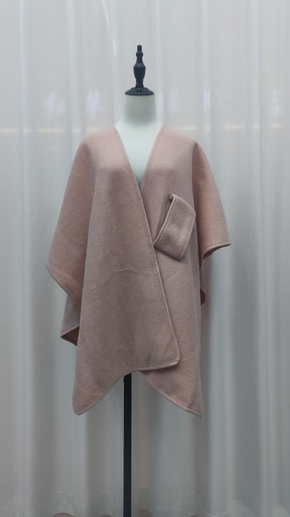 Fur Collar Fur Ball Knitted Cardigan Cape And Shawl