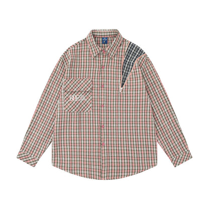 Embroidered Pocket Plaid Long Sleeve Shirt Men