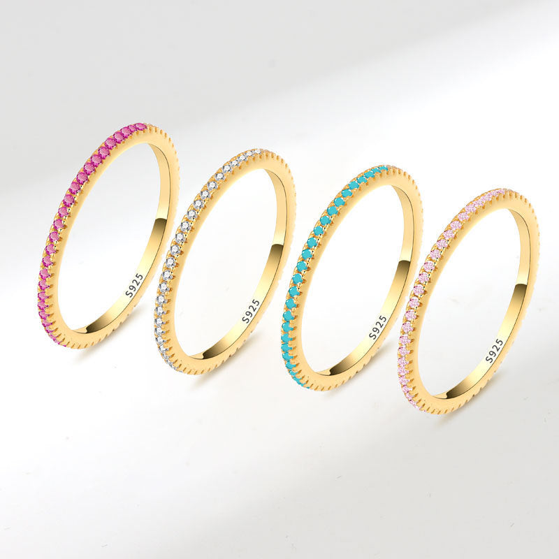 S925 Silver Fashion Full Diamond Little Finger Ring Single Row Ring