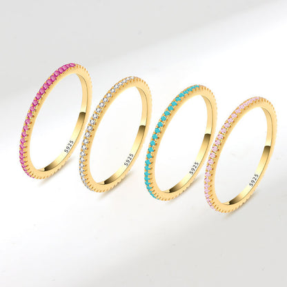 S925 Silver Fashion Full Diamond Little Finger Ring Single Row Ring