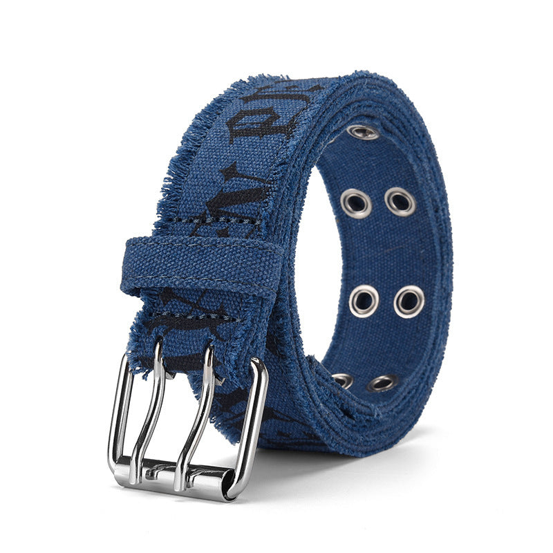 Jeans Belt Men's Embossed Cotton Washed