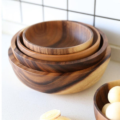 Handcrafted Natural Wooden Salad & Fruit Bowl | Rustic Home & Restaurant Food Serving Bowl