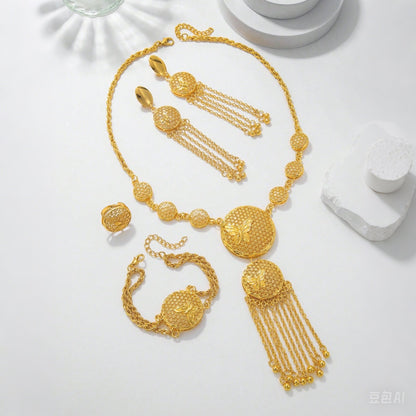 1 Set Of Fashionable And Gorgeous Butterfly Middle East Set, Wedding Decoration Necklace, Earrings, Bracelets, Ring Set For Women