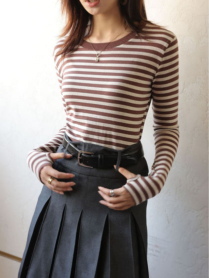 Women's Striped T-shirt Long Sleeve Bottoming Shirt