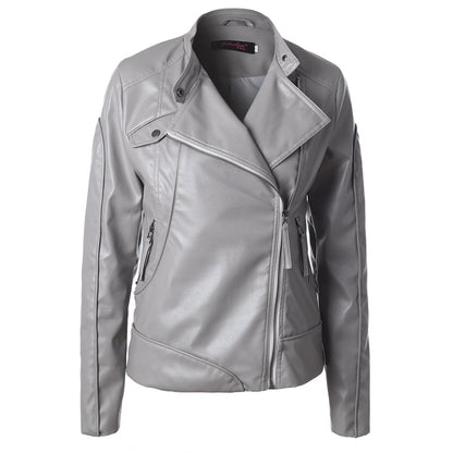 Stand Collar Side Zipper Leather Coat Motorcycle Jacket