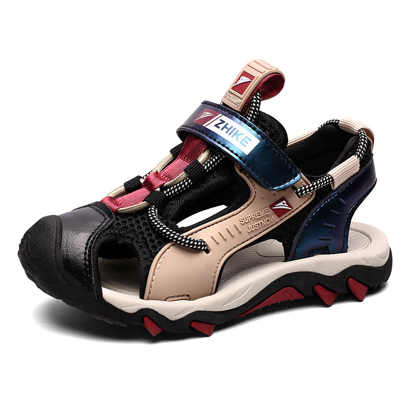 The Shadow Prism: Black Baotou Colorblock Soft-Sole Sandals