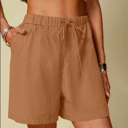 Women's Cotton Linen Pure Color Comfort Wide Leg Shorts