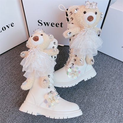 The Leather Bear: New Style Girls’ Bear Motif Boots