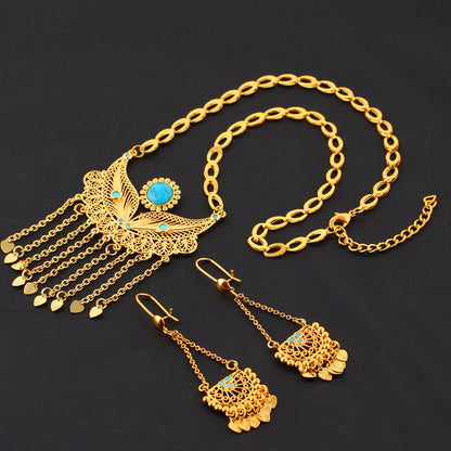 3pcs Fashionable And Personalized Water Droplet Tassel Copper Plated 18k Gold Women's Necklace And Earring Set, Suitable For Parties And Gifts, Daily Wear