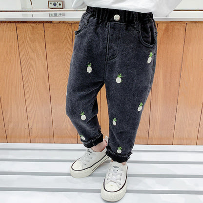 Spring Autumn Casual Girls Jeans Fashionable Trousers Playful Elegance