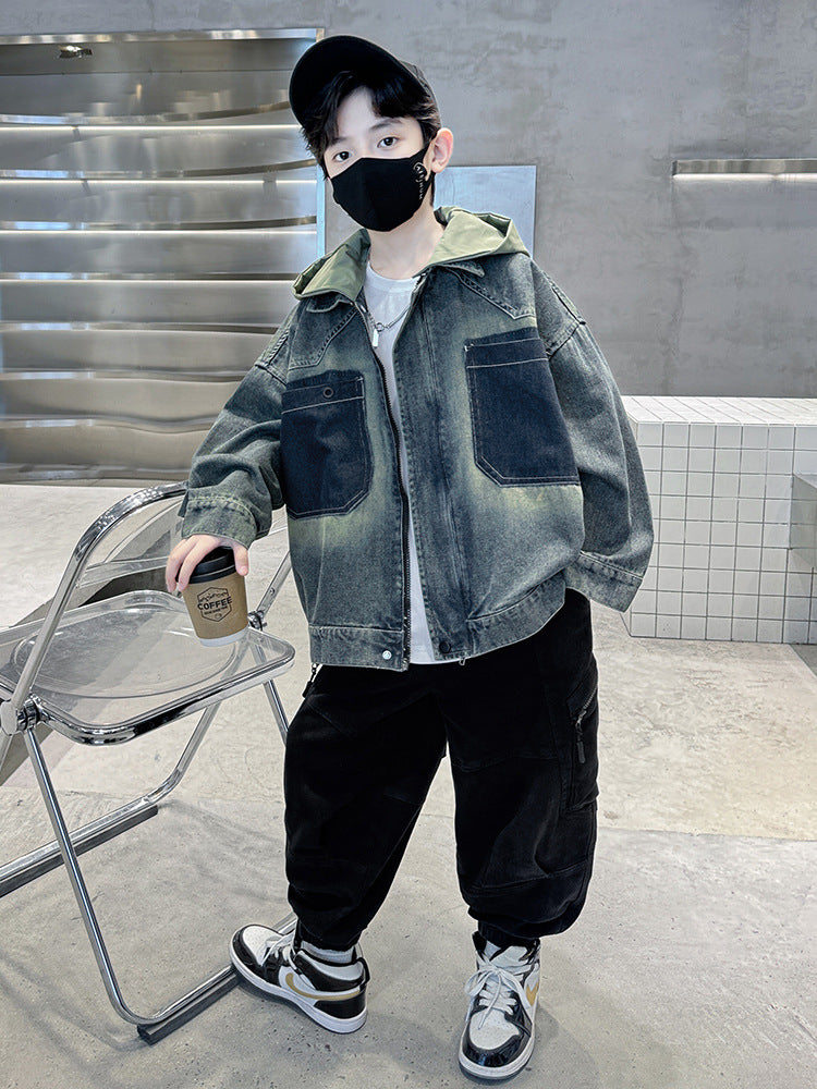 The Rugged Indigo: Older Boy Fleece-Lined Denim Performance Coat