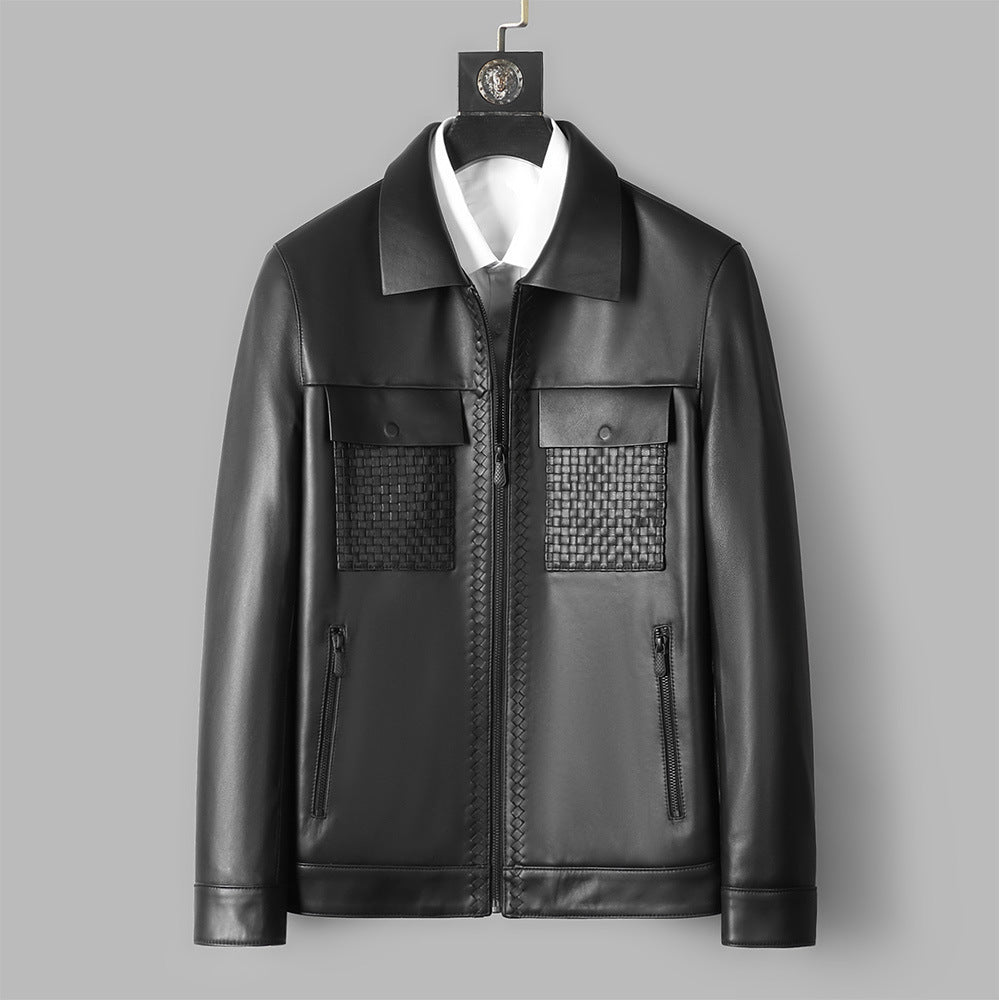 Genuine Leather Short Lapels Sheepskin Business Trends Handsome Jacket Coat Luxe Professional