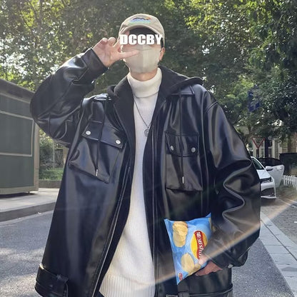 Mens Autumn Winter False-Two-Piece Hooded Jacket Layered Innovation