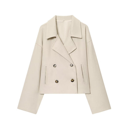 Simple Double Breasted Short Woolen Coat Women's Top