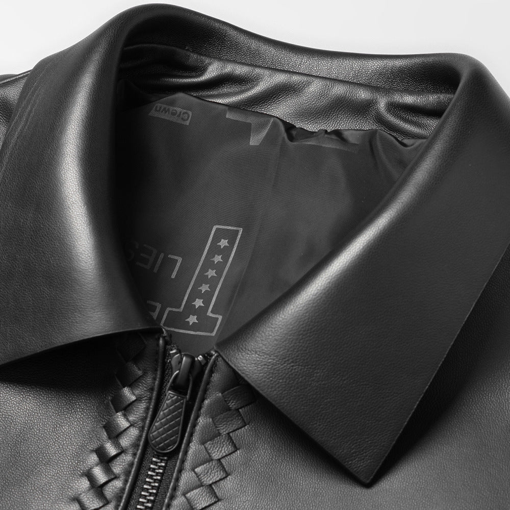 Genuine Leather Short Lapels Sheepskin Business Trends Handsome Jacket Coat Luxe Professional