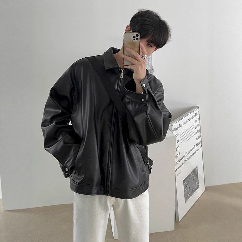 Mens Korean Leather Casual Baseball Jacket Sport Street Fusion