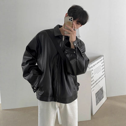 Mens Korean Leather Casual Baseball Jacket Sport Street Fusion
