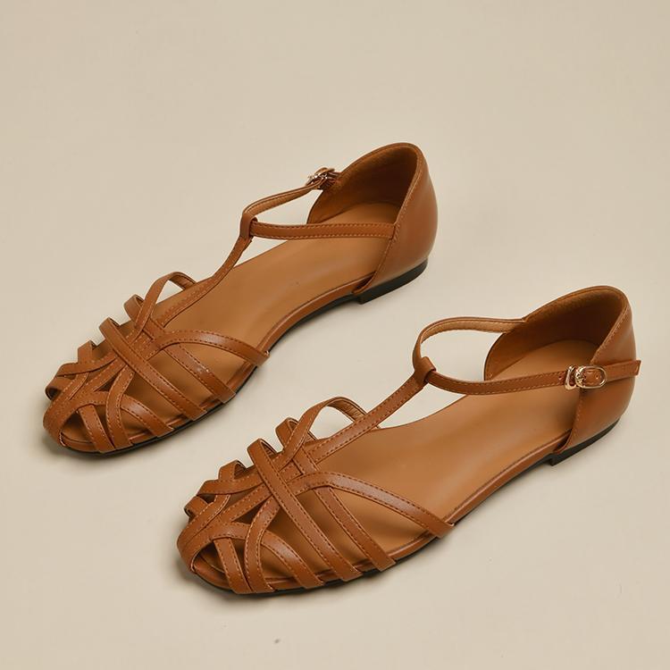 Women's T-shaped Solid Color Flat Sandals