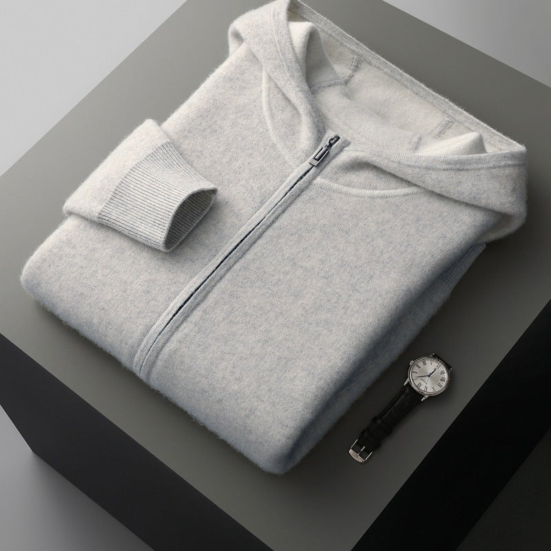 Mens Hooded Loose Casual Knitted Wool Sweater Cardigan Coat Relaxed Texture