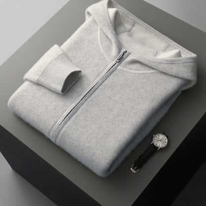 Mens Hooded Loose Casual Knitted Wool Sweater Cardigan Coat Relaxed Texture