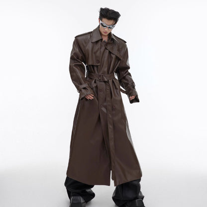Deconstructing Split Padded Shoulder Profile PU Leather Coat Radical Form