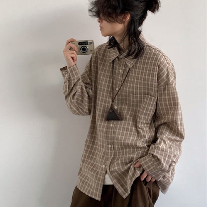 Retro Long Sleeve Plaid Shirt For Men