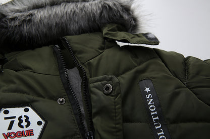 The Lettered Hearth: Thickened Letter-Print Hooded Cotton Jacket