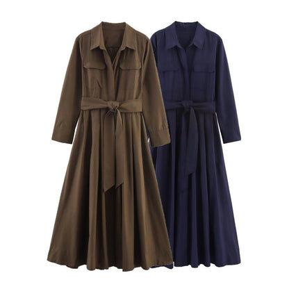 New European And American Style Fashionable Poplin Shirt Dress