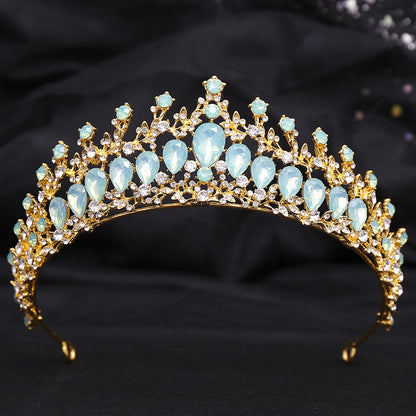Wedding Birthday Headdress Crown Alloy Inlaid Protein Green Bright Crystal Bride