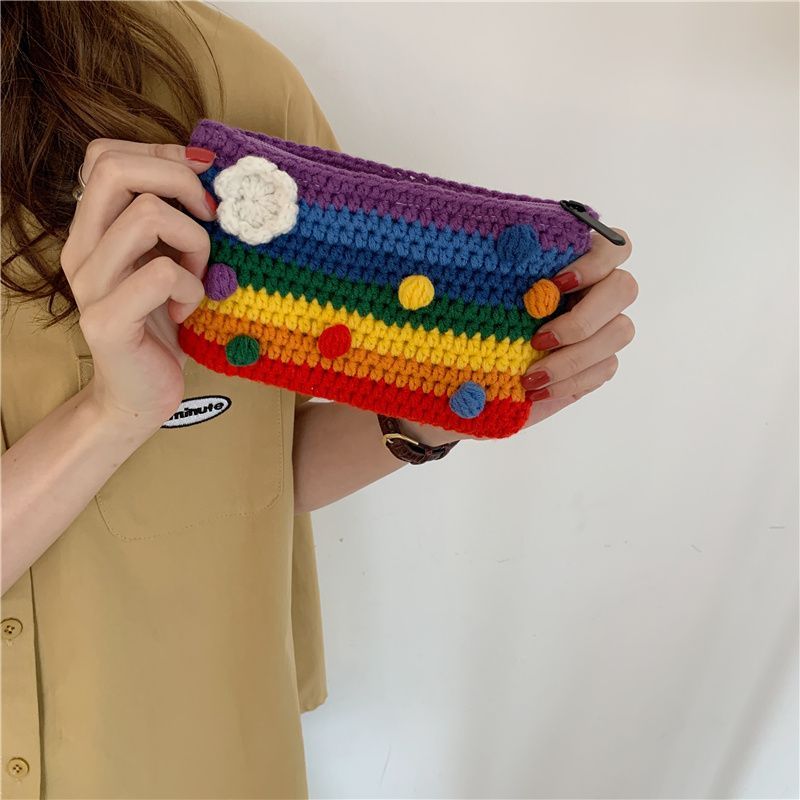 Super Cute Rainbow Knitted Coin Purse