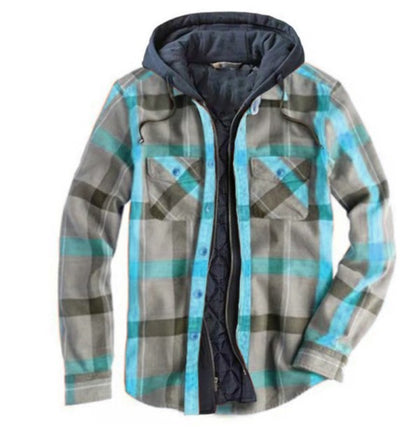 Men's Casual Checked Long Sleeve Hooded Jacket