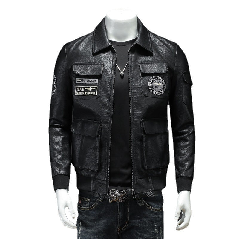 Autumn Winter New Mens Casual Leather Coat Slim Fit Mastery