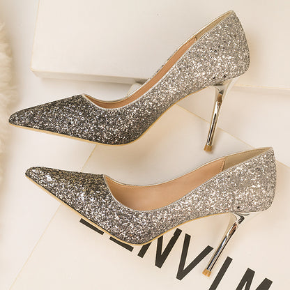 Women's Low-cut Pointed Toe Gradient Sequin High Heels