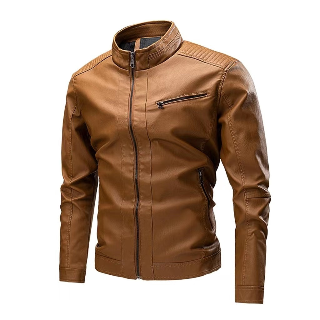 Spring Autumn Cross-Border Casual Mens Leather Stitching Motorcycle Retro Fashion Jacket Heritage Fusion