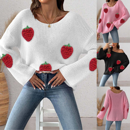 Women's Simple Loose Off Shoulder Off-the-shoulder Flared Sleeves Sweater