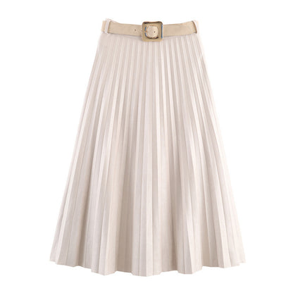 Fashionable Elegant With Belt Pleated Skirt