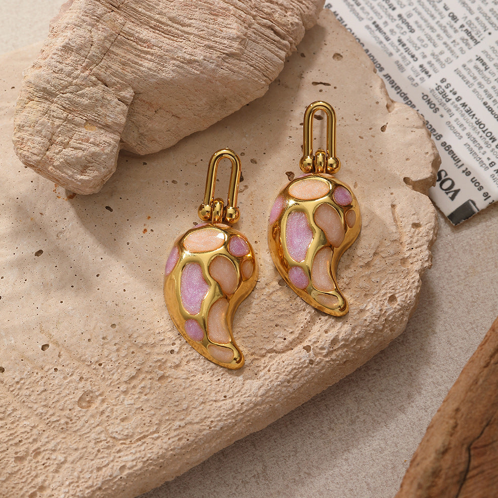 Elegant Drop-shaped Design Earrings U-shaped Buckle Stainless Steel Drop Oil