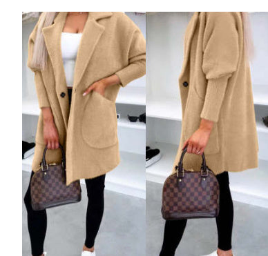 Lapel Button Pocket Women's Plush Coat