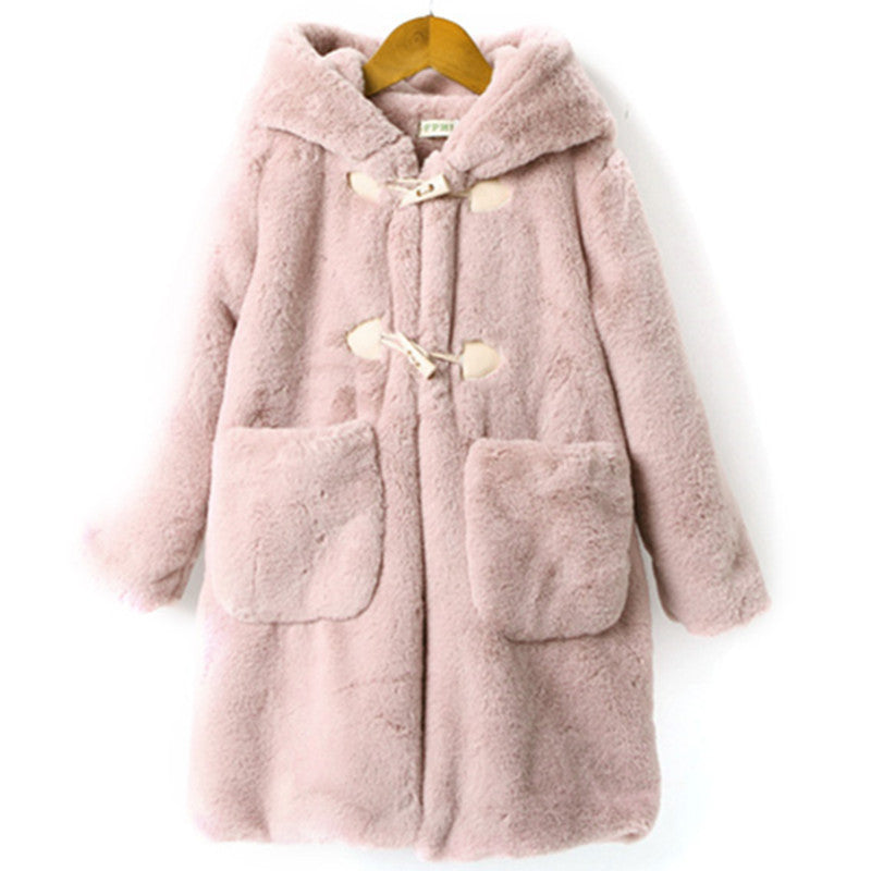The Sovereign Faux: Thickened Faux Fur Coat for Big Kids