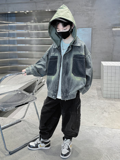 The Rugged Indigo: Older Boy Fleece-Lined Denim Performance Coat