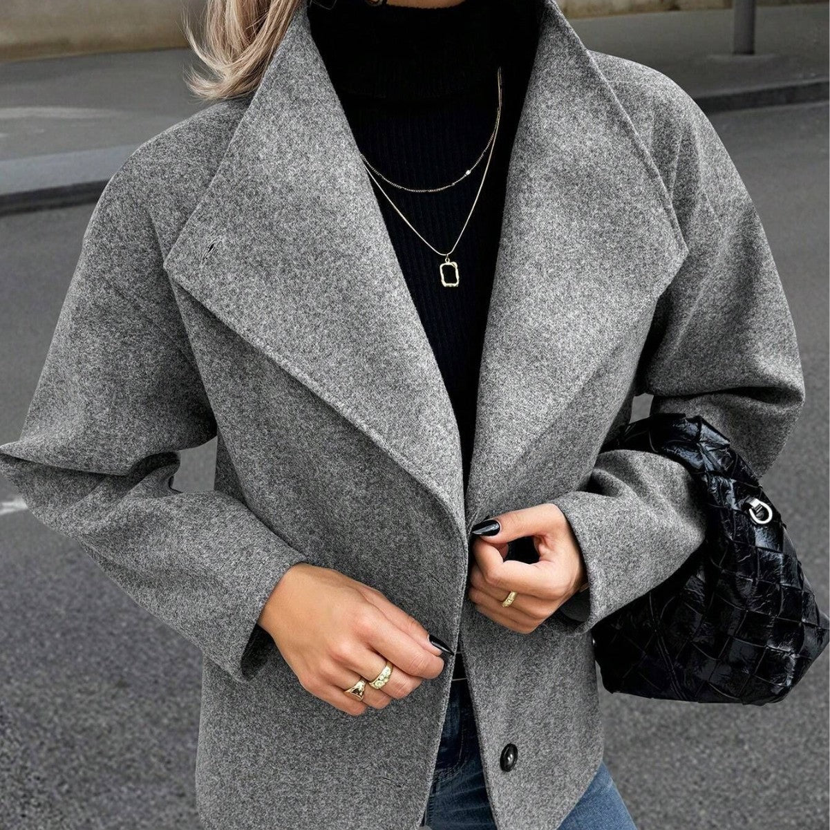 Stand Collar Single-breasted Loose Woolen Coat