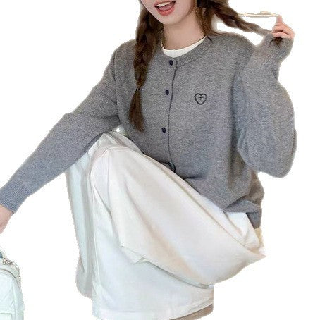 Korean Style Original Round Neck Lazy Knitted Open Sweater