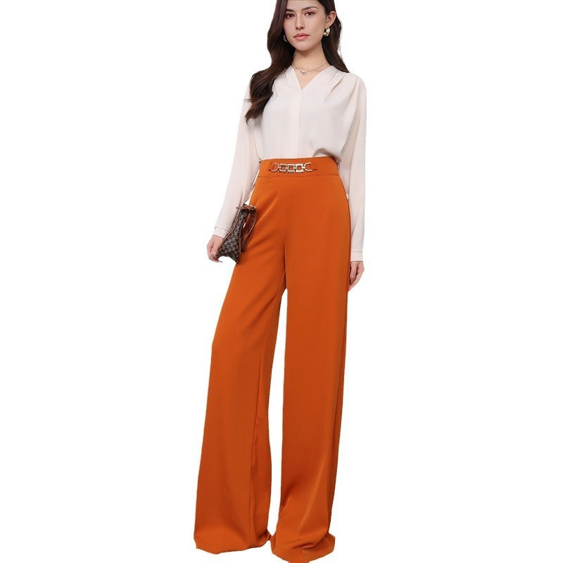 Solid Color Drape Fashionable Wide Leg Pants Women