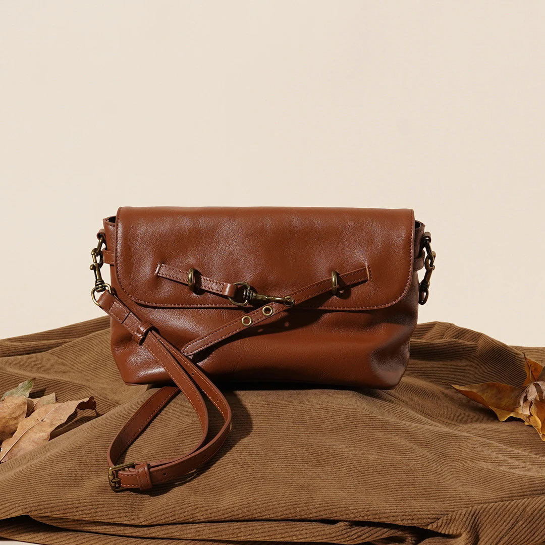 Leather Solid Color Large Capacity Shoulder Crossbody Bag
